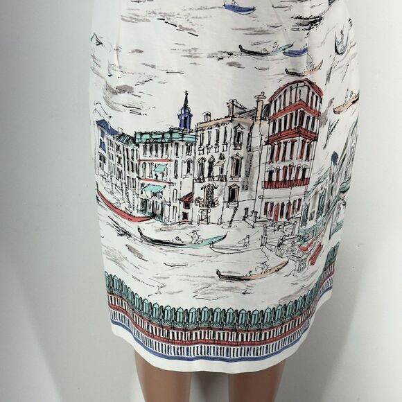 NWT Leslie Fay Venice Gondula Boat White Sleeveless Knee Length Shift Dress 14 - Picture 5 of 17